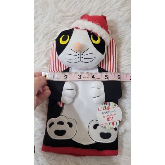 Ritz Kitchen Friends Cotton Oven Mitts Cat with Santa Hat New - Picture 4 of 4